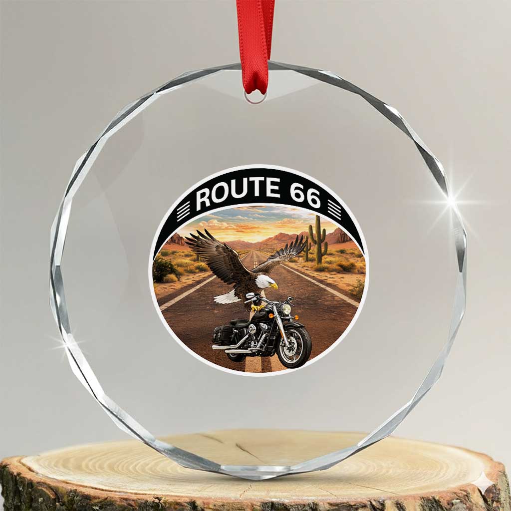 Route Highway 66 Motorcycle Eagle Crystal Glass Ornament Americana Adventure