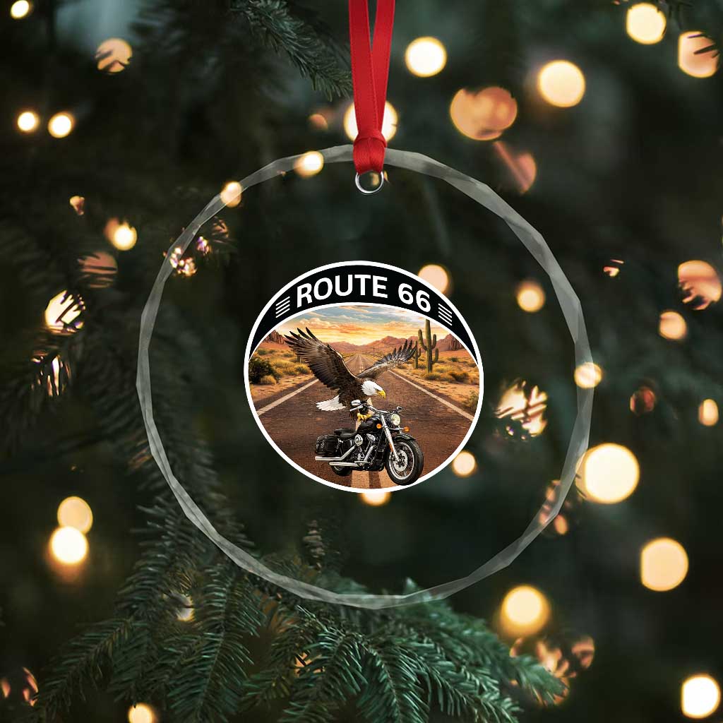 Route Highway 66 Motorcycle Eagle Crystal Glass Ornament Americana Adventure