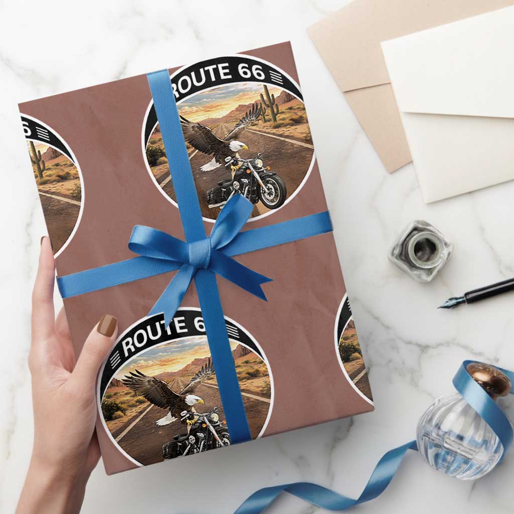 Route Highway 66 Motorcycle Eagle Wrapping Paper Roll Americana Adventure