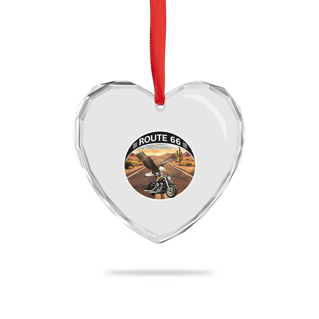 Route Highway 66 Motorcycle Eagle Heart Crystal Glass Ornament Americana Adventure