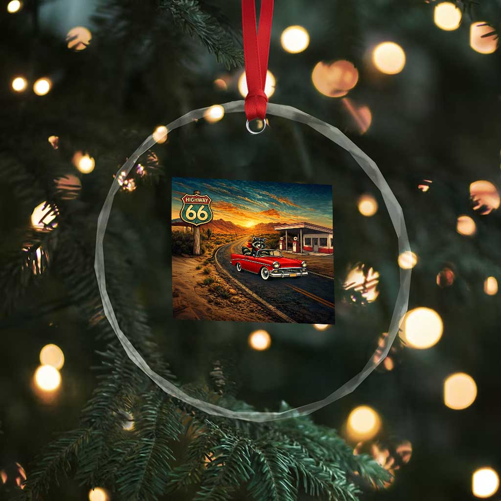 Route Highway 66 Raccoon Crystal Glass Ornament Americana Road Trip