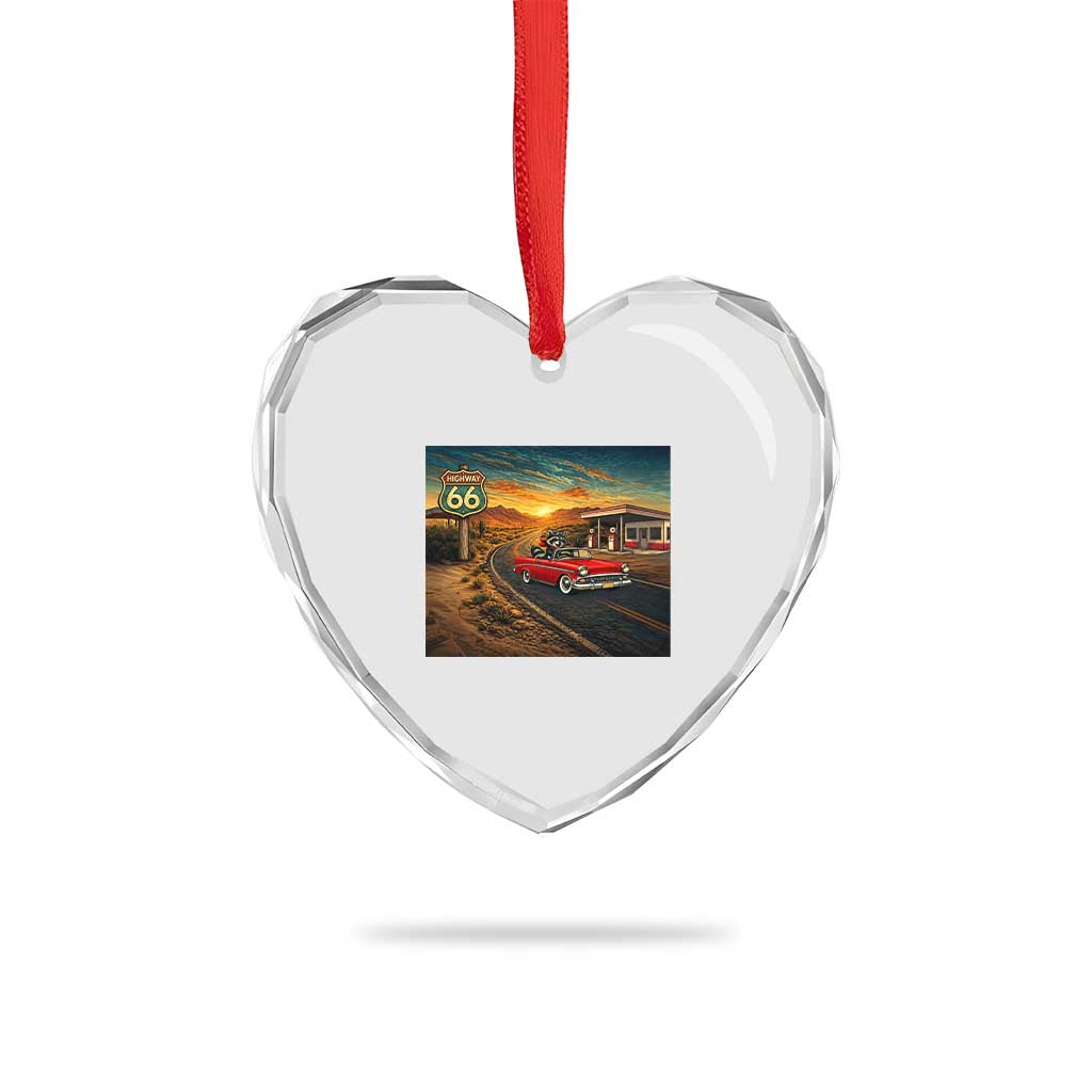 Route Highway 66 Raccoon Heart Crystal Glass Ornament Americana Road Trip