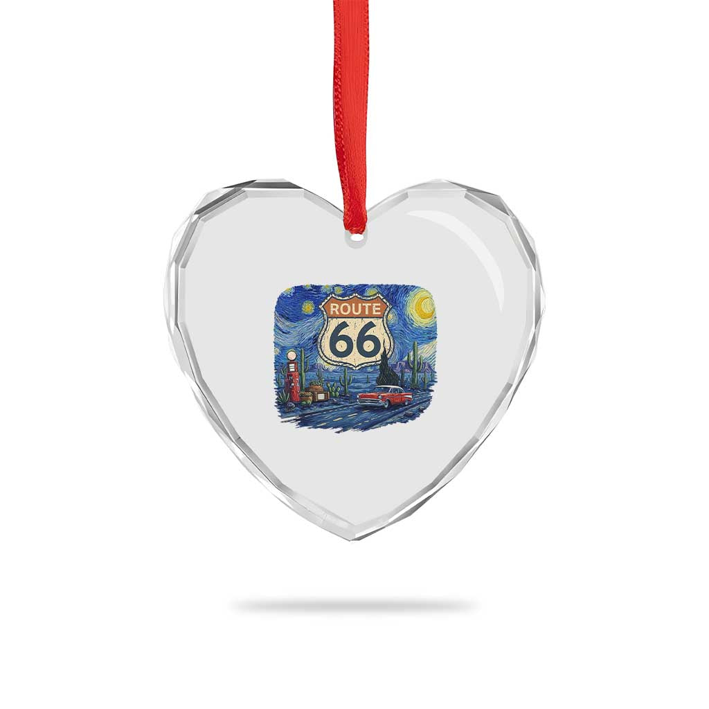 Route Highway 66 Road Sign Distressed Road Trip Starry Night Heart Crystal Glass Ornament