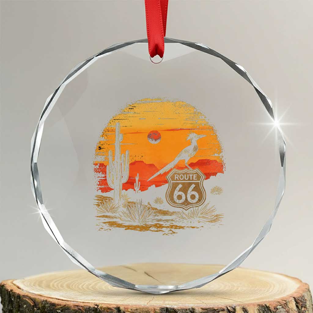 Route Highway 66 Roadrunner Desert Sunset Arizona Crystal Glass Ornament Cactus Landscape Texas Nevada Southwest Bird Lover