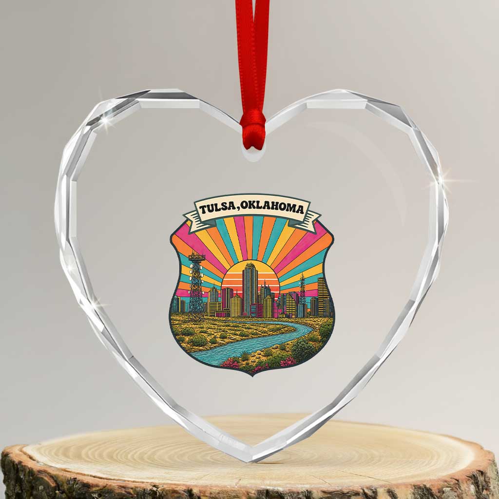 Route Highway 66 Tulsa Oklahoma Heart Crystal Glass Ornament Mother Road Travel Gift