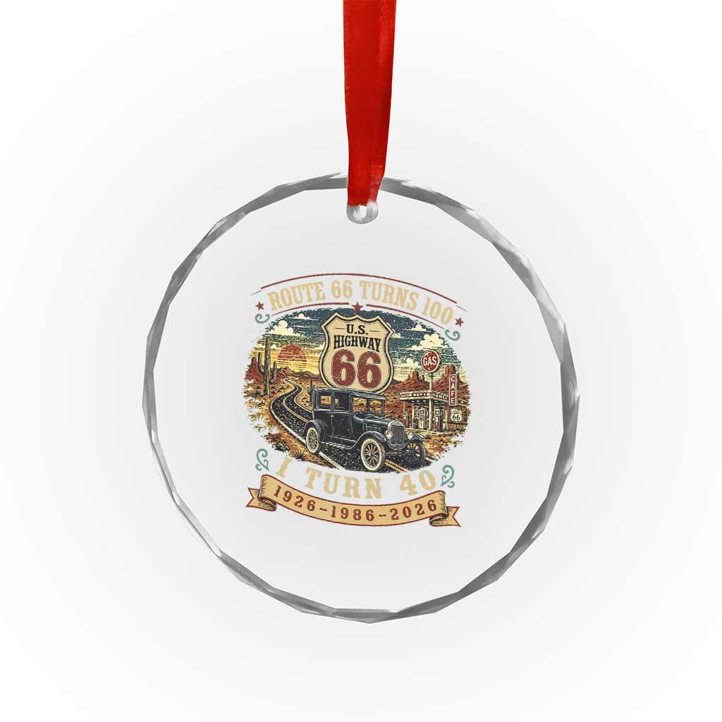 Route Highway 66 Turns 100 I Turn 40 Crystal Glass Ornament Vintage 1986 Road Sign Antique Car Lover 40th Birthday Gift