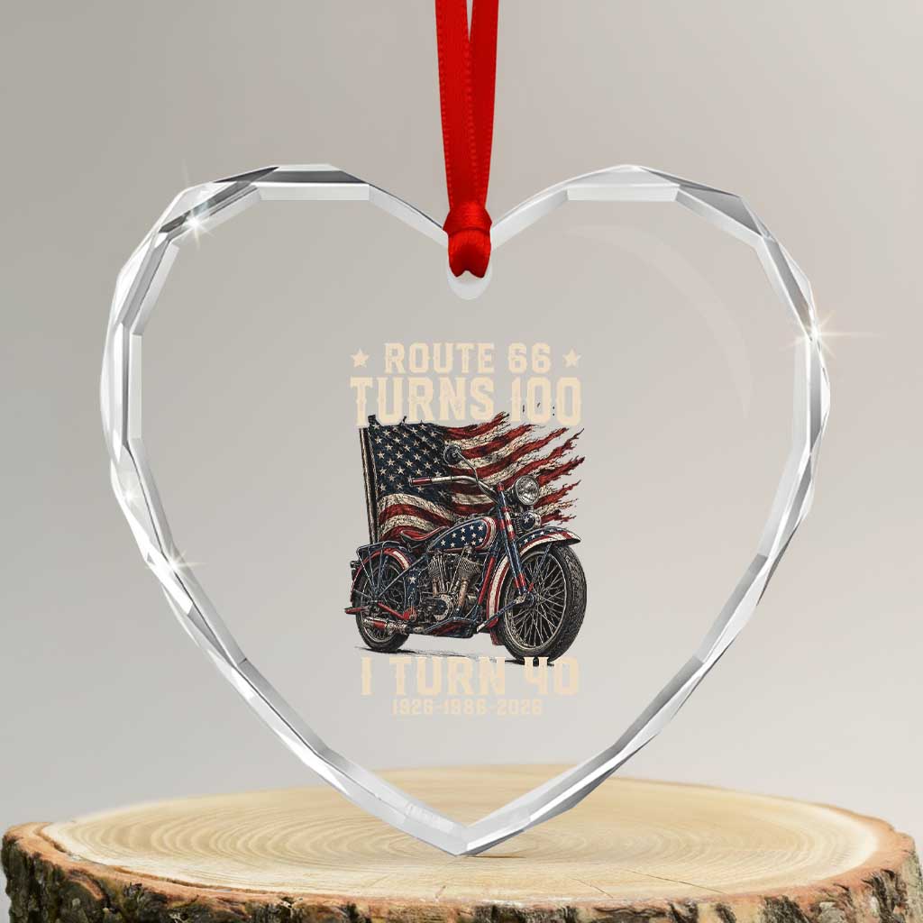 Route Highway 66 Turns 100 I Turn 40 Heart Crystal Glass Ornament Vintage 1986 American Classic V-Twin Motorcycle Lover 40th Birthday Gift