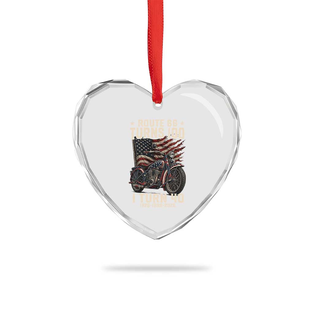 Route Highway 66 Turns 100 I Turn 40 Heart Crystal Glass Ornament Vintage 1986 American Classic V-Twin Motorcycle Lover 40th Birthday Gift