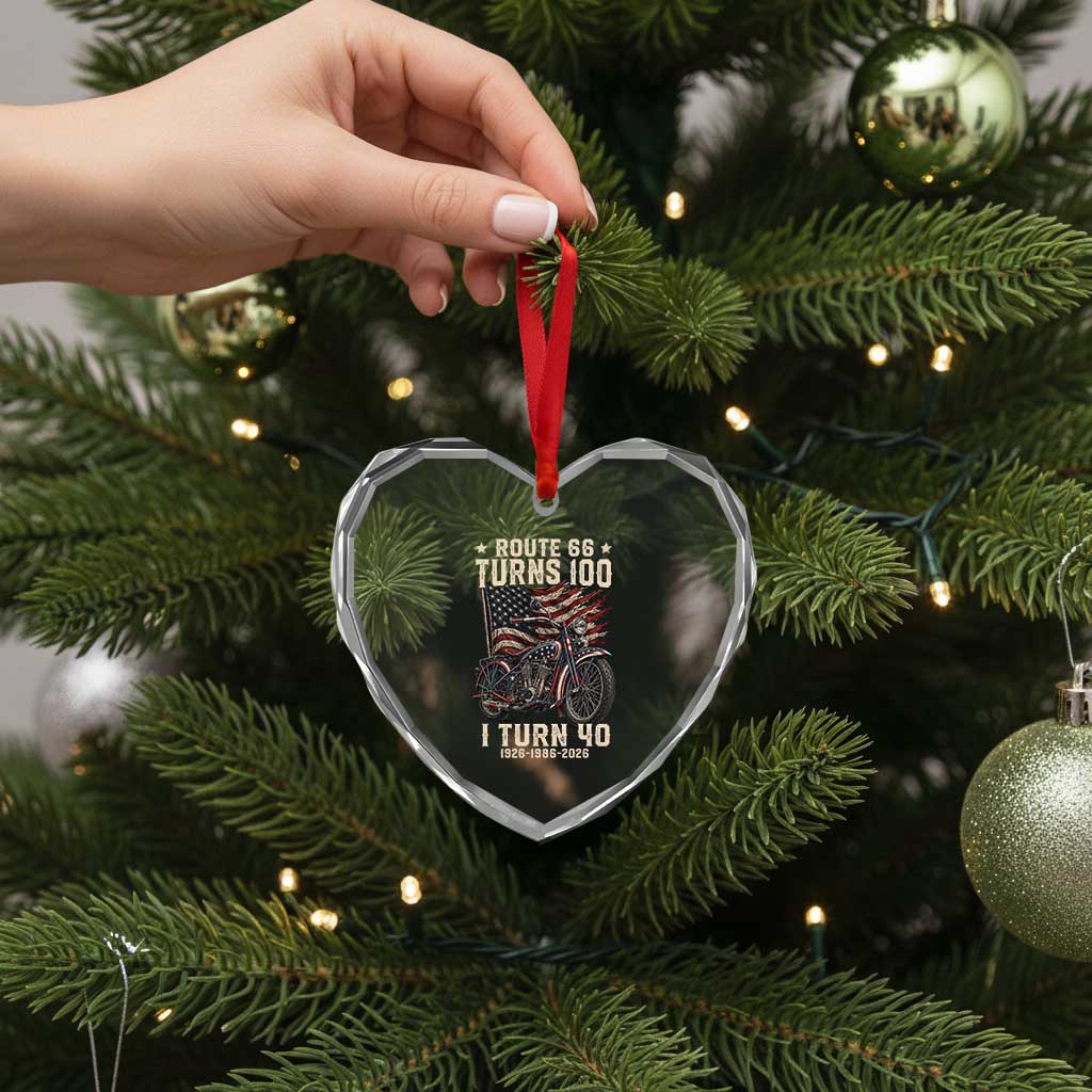 Route Highway 66 Turns 100 I Turn 40 Heart Crystal Glass Ornament Vintage 1986 American Classic V-Twin Motorcycle Lover 40th Birthday Gift