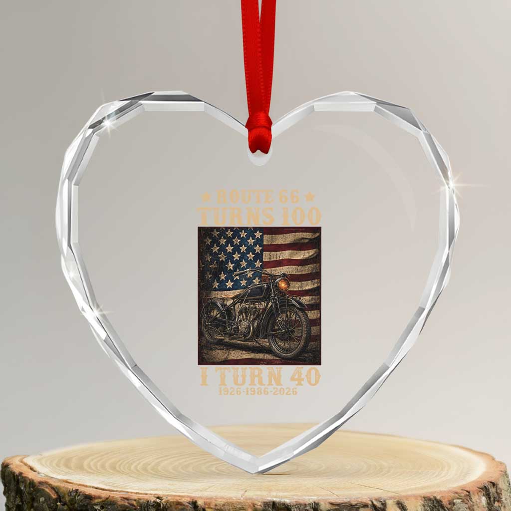 Route Highway 66 Turns 100 I Turn 40 Heart Crystal Glass Ornament Vintage 1986 American Motorcycle Lover 40th Birthday Gift