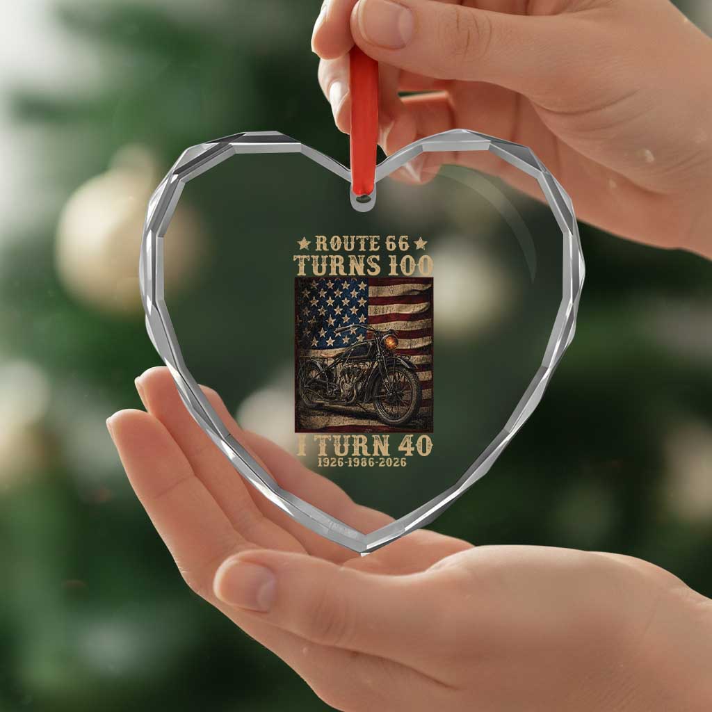 Route Highway 66 Turns 100 I Turn 40 Heart Crystal Glass Ornament Vintage 1986 American Motorcycle Lover 40th Birthday Gift