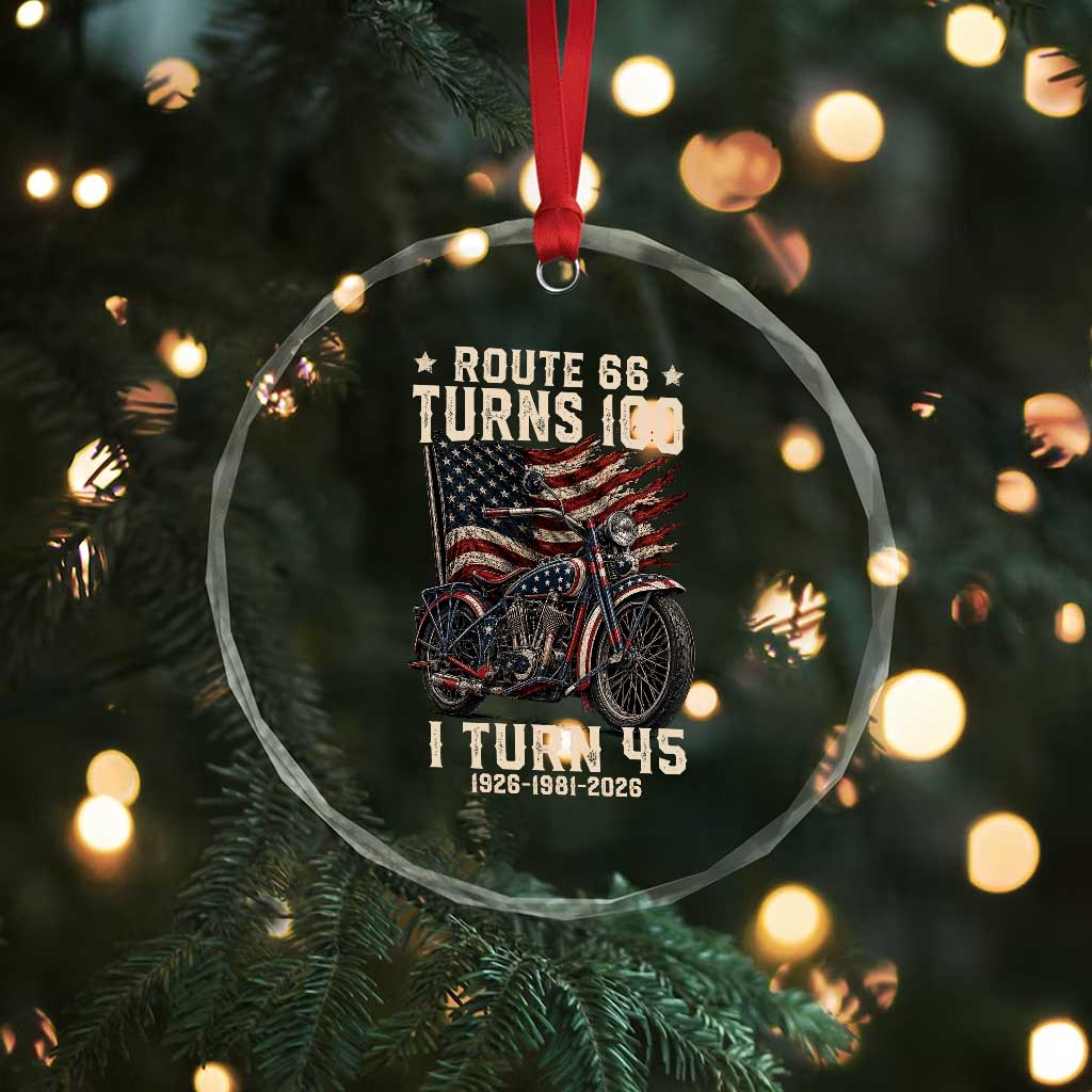 Route Highway 66 Turns 100 I Turn 45 Crystal Glass Ornament Vintage 1981 American Classic V-Twin Motorcycle Lover 45th Birthday Gift