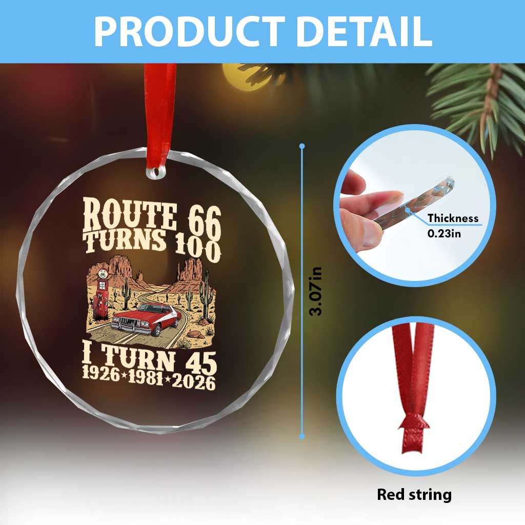 Route Highway 66 Turns 100 I Turn 45 Crystal Glass Ornament Vintage 1981 Road Sign American Muscle Car Lover 45th Birthday Gift