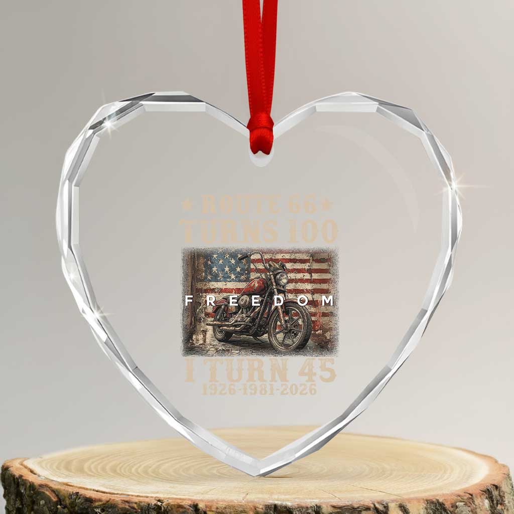 Route Highway 66 Turns 100 I Turn 45 Heart Crystal Glass Ornament Vintage 1981 American Freedom Motorcycle Lover 45th Birthday Gift