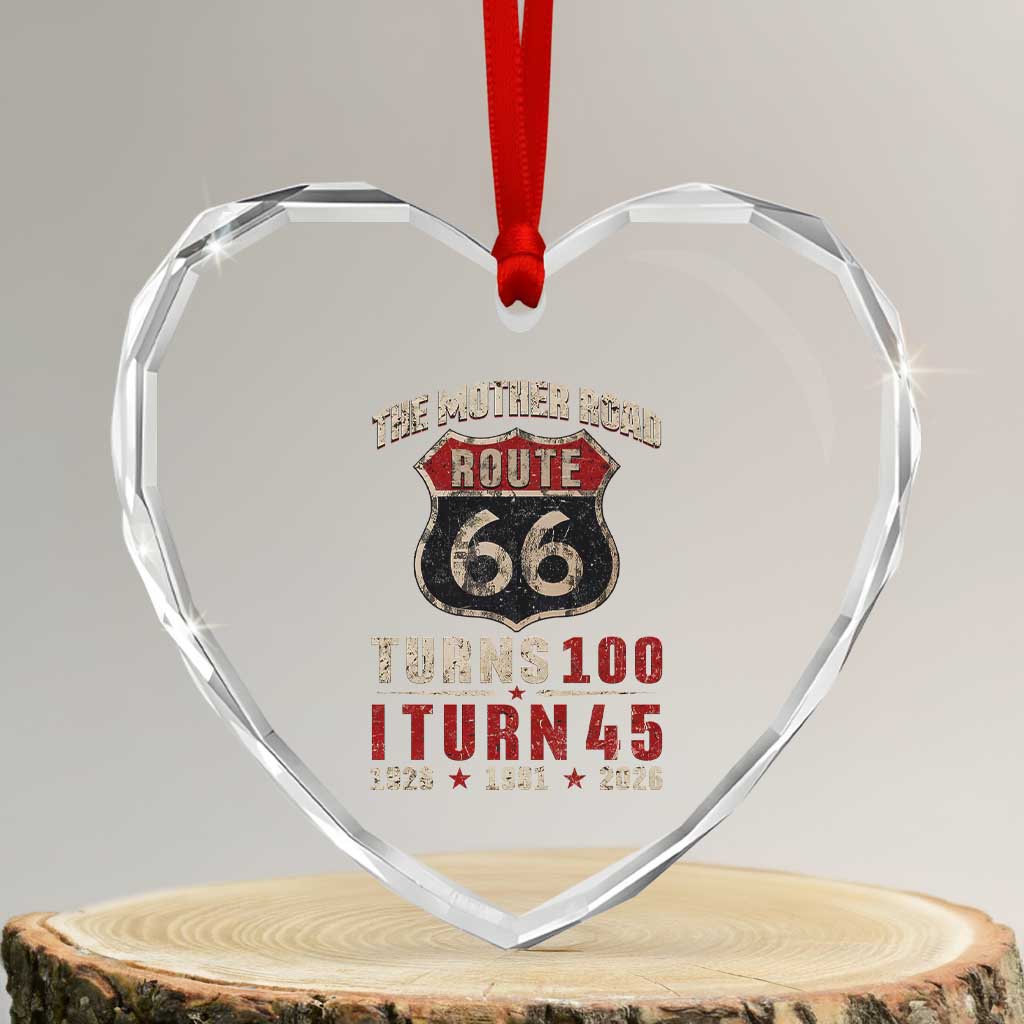 Route Highway 66 Turns 100 I Turn 45 Heart Crystal Glass Ornament Vintage 1981 Road Sign 45th Birthday Gift