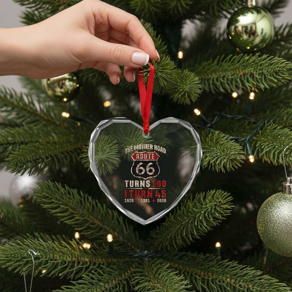 Route Highway 66 Turns 100 I Turn 45 Heart Crystal Glass Ornament Vintage 1981 Road Sign 45th Birthday Gift