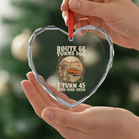 Route Highway 66 Turns 100 I Turn 45 Heart Crystal Glass Ornament Vintage 1981 Road Sign Classic Pickup Truck Lover 45th Birthday Gift