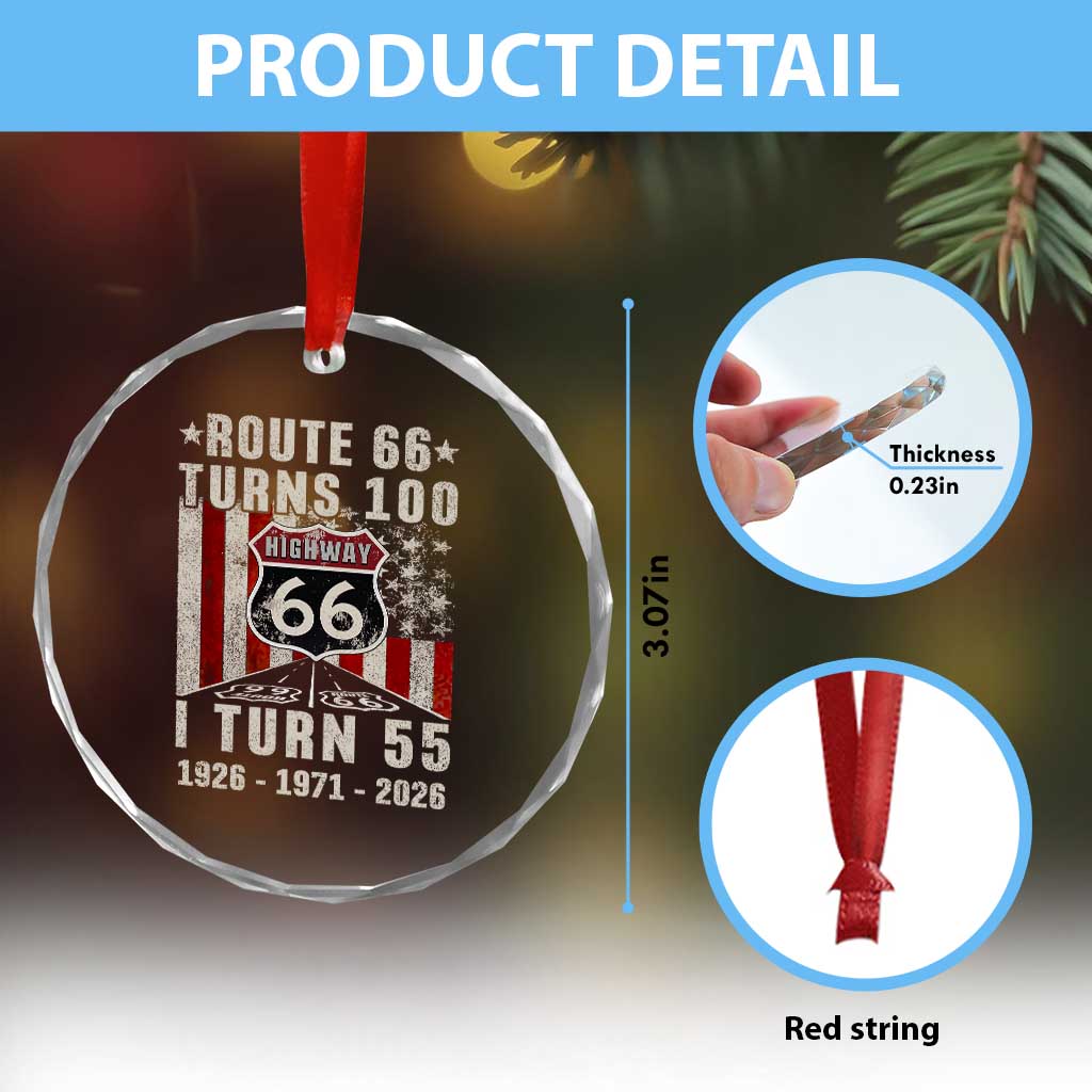 Route Highway 66 Turns 100 I Turn 55 Crystal Glass Ornament Vintage 1971 Born American Road Sign 55th Birthday Gift
