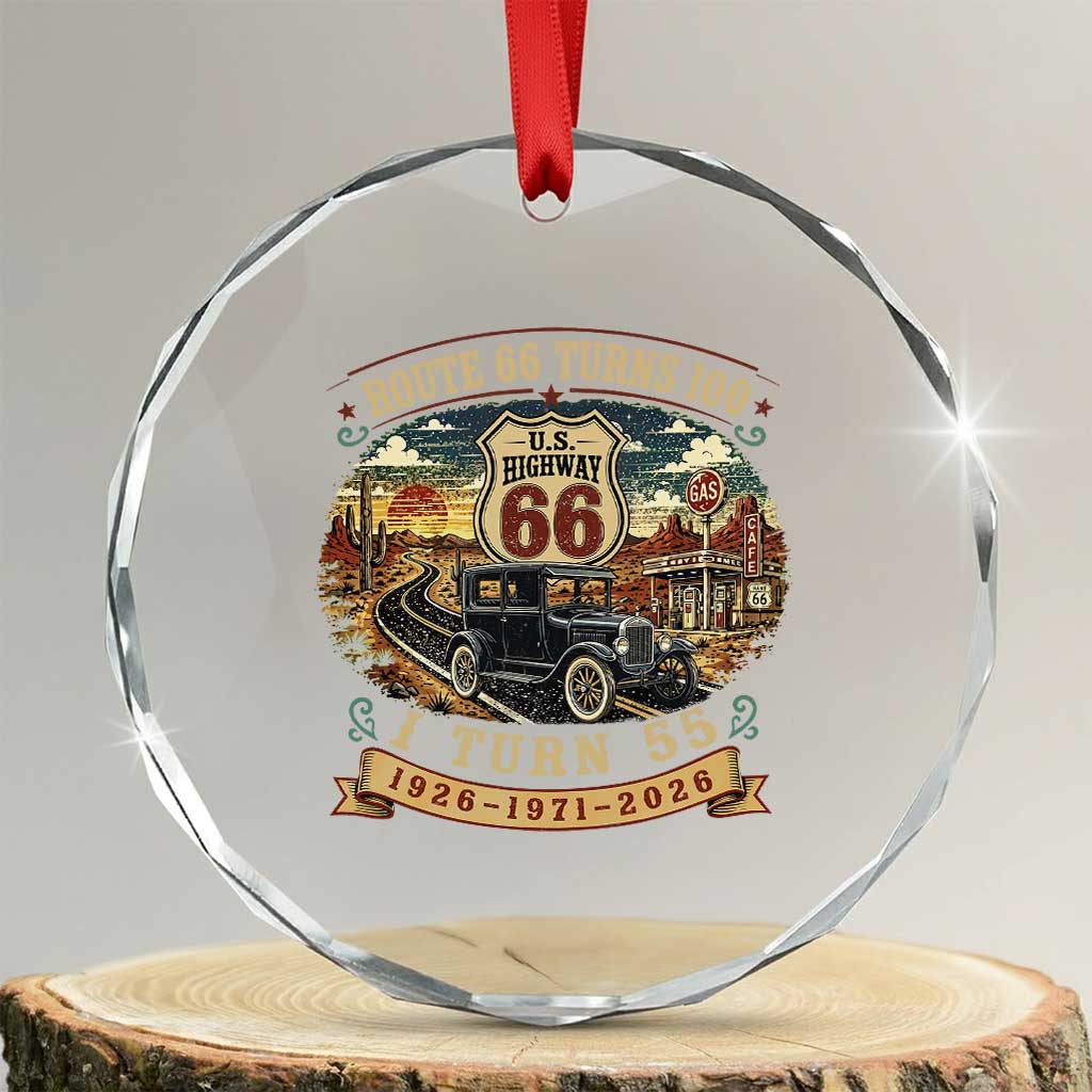 Route Highway 66 Turns 100 I Turn 55 Crystal Glass Ornament Vintage 1971 Road Sign Antique Car Lover 55th Birthday Gift