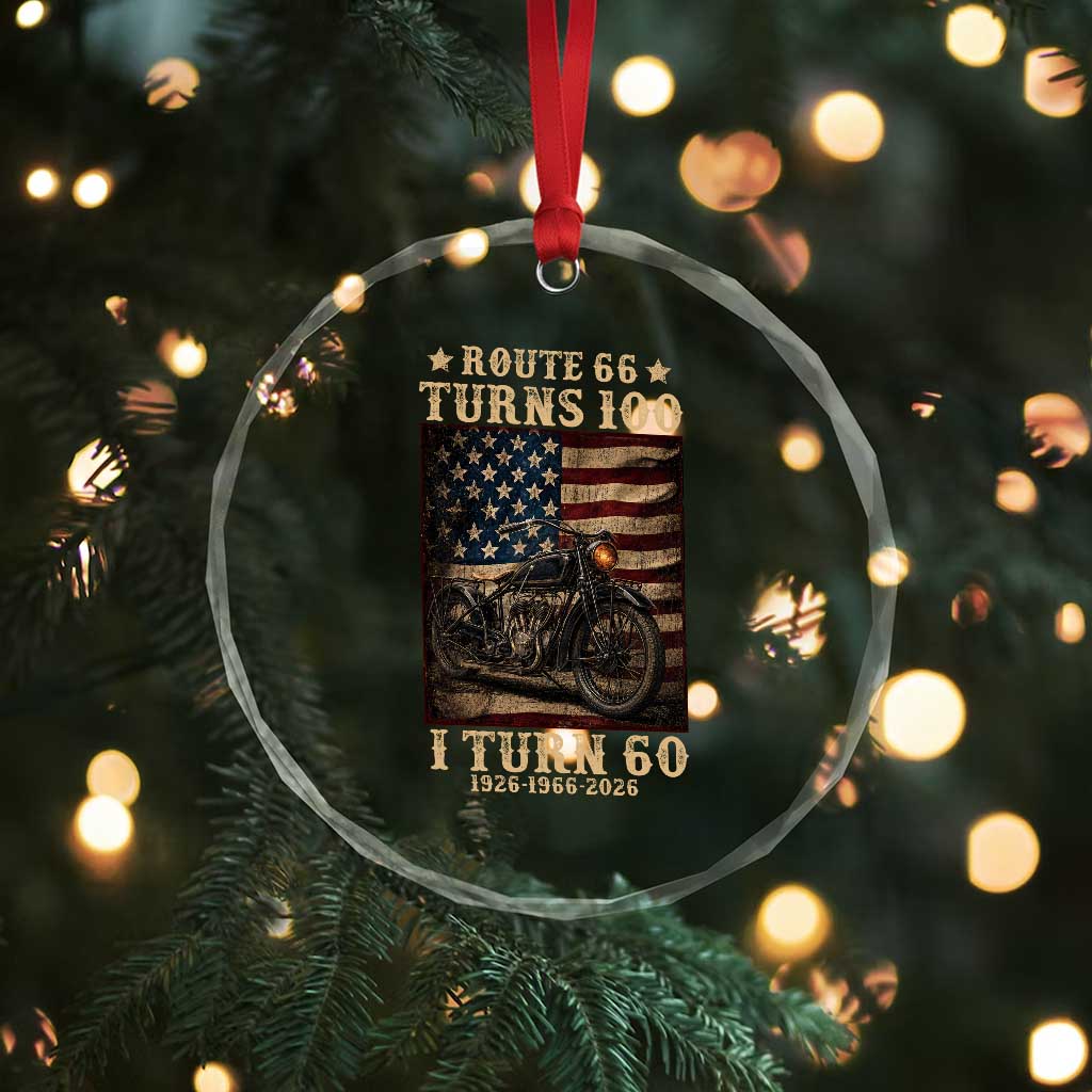 Route Highway 66 Turns 100 I Turn 60 Crystal Glass Ornament Vintage 1966 American Motorcycle Lover 60th Birthday Gift
