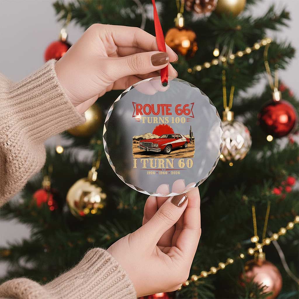 Route Highway 66 Turns 100 I Turn 60 Crystal Glass Ornament Vintage 1966 Road Sign 60th Birthday Muscle Car Lover Gift