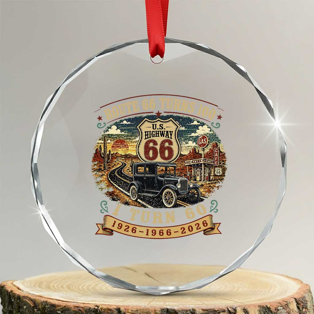 Route Highway 66 Turns 100 I Turn 60 Crystal Glass Ornament Vintage 1966 Road Sign Antique Car Lover 60th Birthday Gift