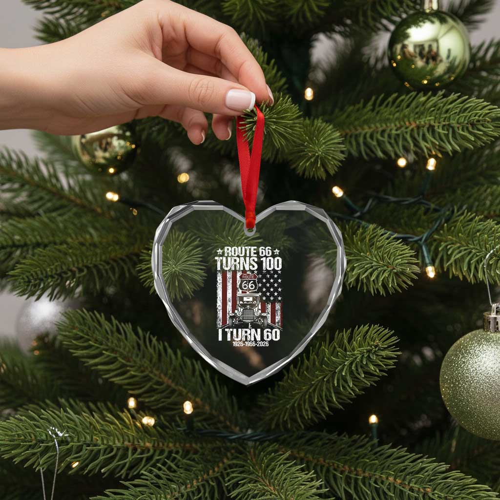 Route Highway 66 Turns 100 I Turn 60 Heart Crystal Glass Ornament Vintage 1966 America Road Sign America Antique Car Lover 60th Birthday Gift