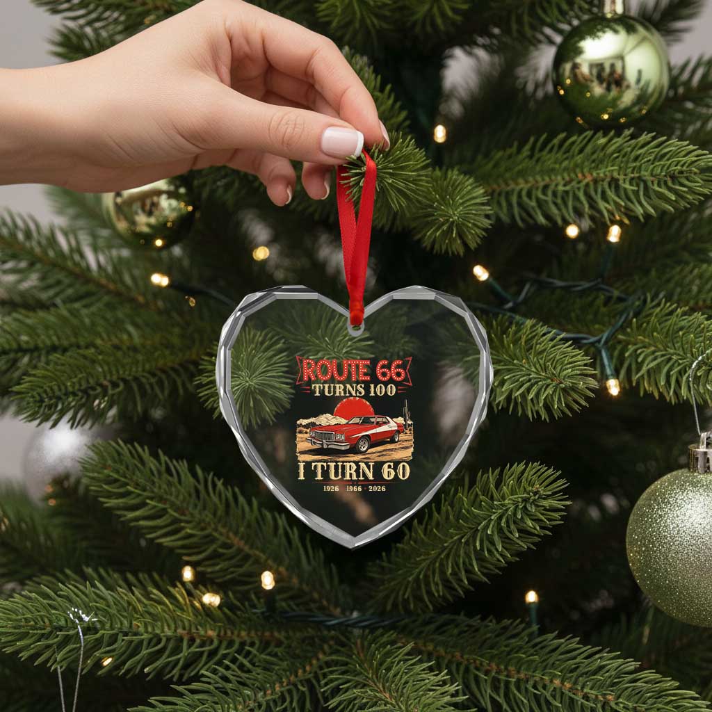 Route Highway 66 Turns 100 I Turn 60 Heart Crystal Glass Ornament Vintage 1966 Road Sign 60th Birthday Muscle Car Lover Gift