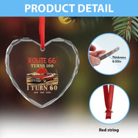 Route Highway 66 Turns 100 I Turn 60 Heart Crystal Glass Ornament Vintage 1966 Road Sign 60th Birthday Muscle Car Lover Gift