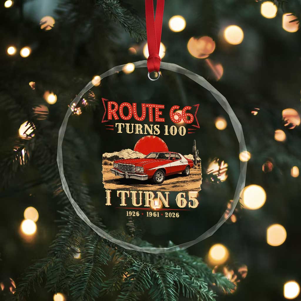Route Highway 66 Turns 100 I Turn 65 Crystal Glass Ornament Vintage 1961 Road Sign 65th Birthday Muscle Car Lover Gift