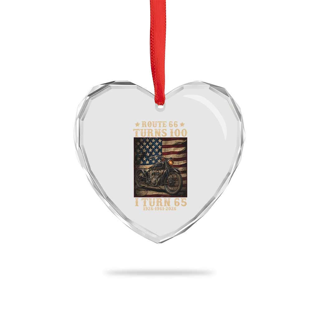 Route Highway 66 Turns 100 I Turn 65 Heart Crystal Glass Ornament Vintage 1961 American Motorcycle Lover 65th Birthday Gift