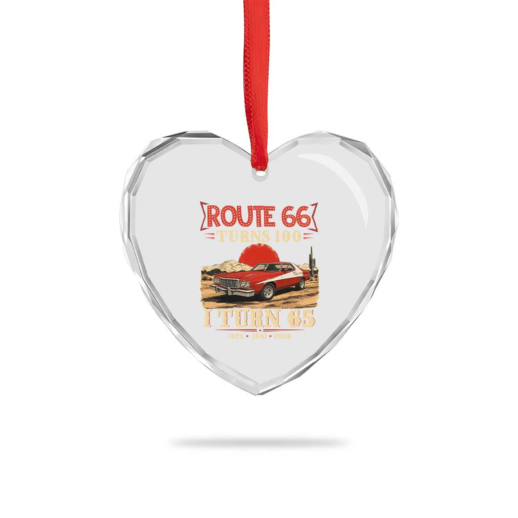 Route Highway 66 Turns 100 I Turn 65 Heart Crystal Glass Ornament Vintage 1961 Road Sign 65th Birthday Muscle Car Lover Gift