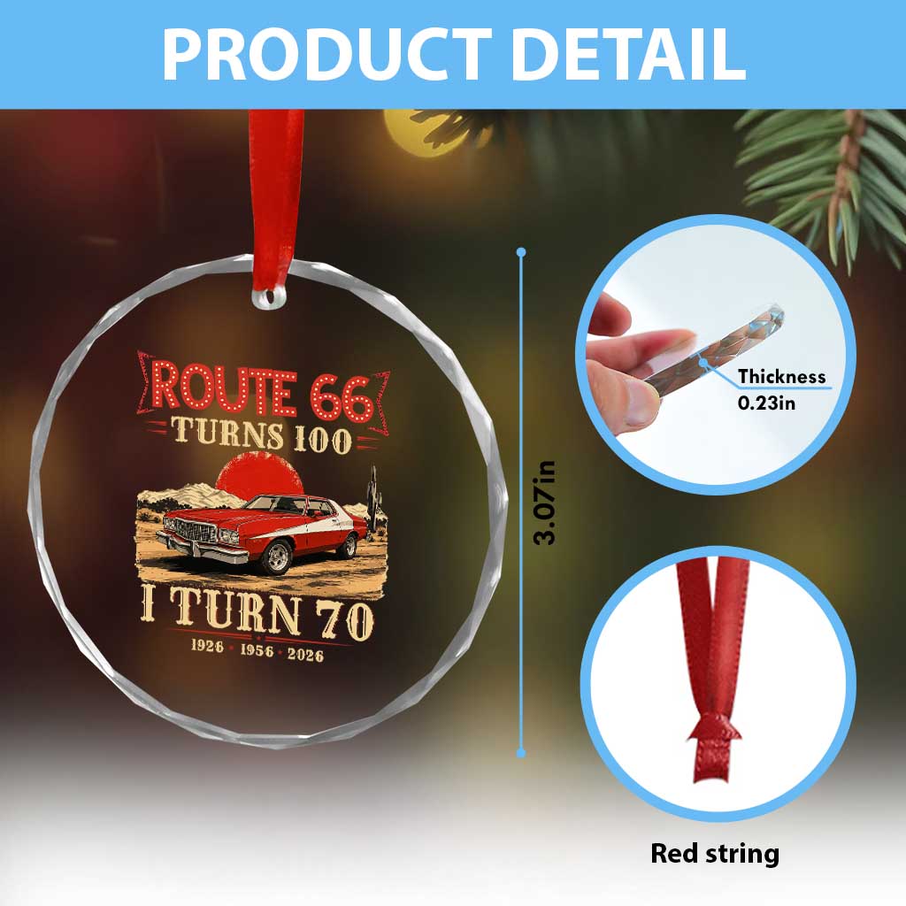 Route Highway 66 Turns 100 I Turn 70 Crystal Glass Ornament Vintage 1956 Road Sign 70th Birthday Muscle Car Lover Gift