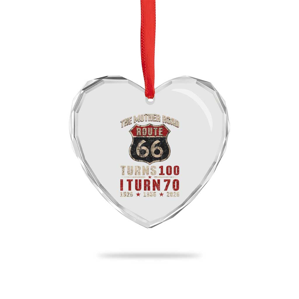 Route Highway 66 Turns 100 I Turn 70 Heart Crystal Glass Ornament Vintage 1956 Road Sign 70th Birthday Gift
