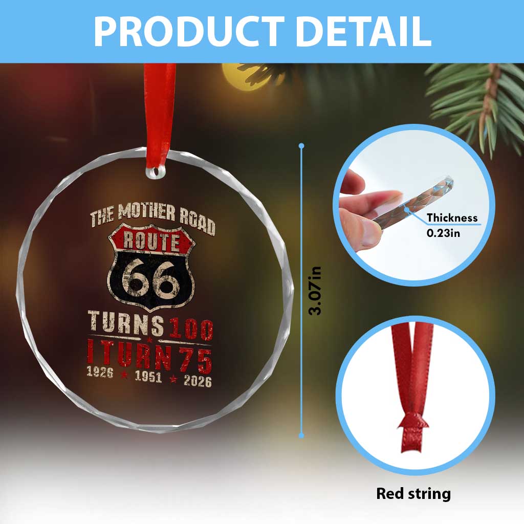 Route Highway 66 Turns 100 I Turn 75 Crystal Glass Ornament Vintage 1951 Road Sign 75th Birthday Gift
