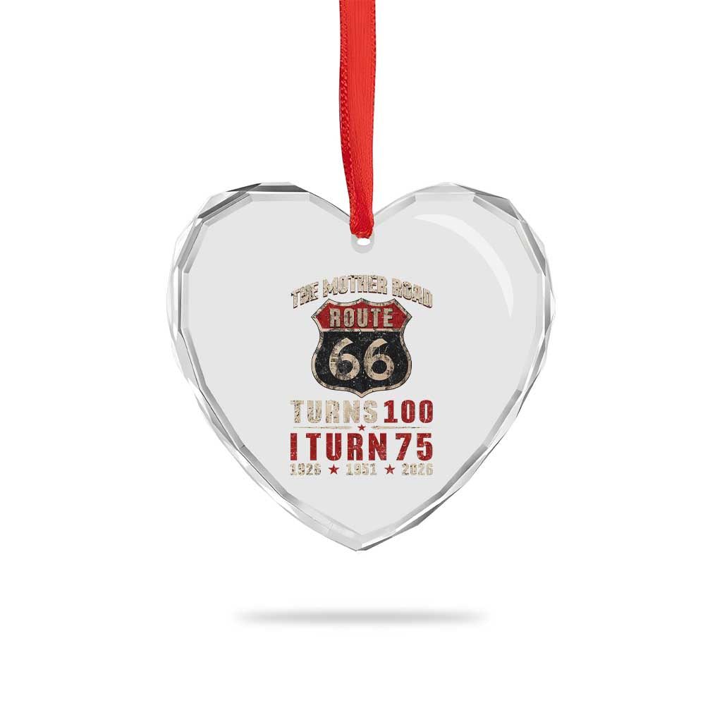 Route Highway 66 Turns 100 I Turn 75 Heart Crystal Glass Ornament Vintage 1951 Road Sign 75th Birthday Gift