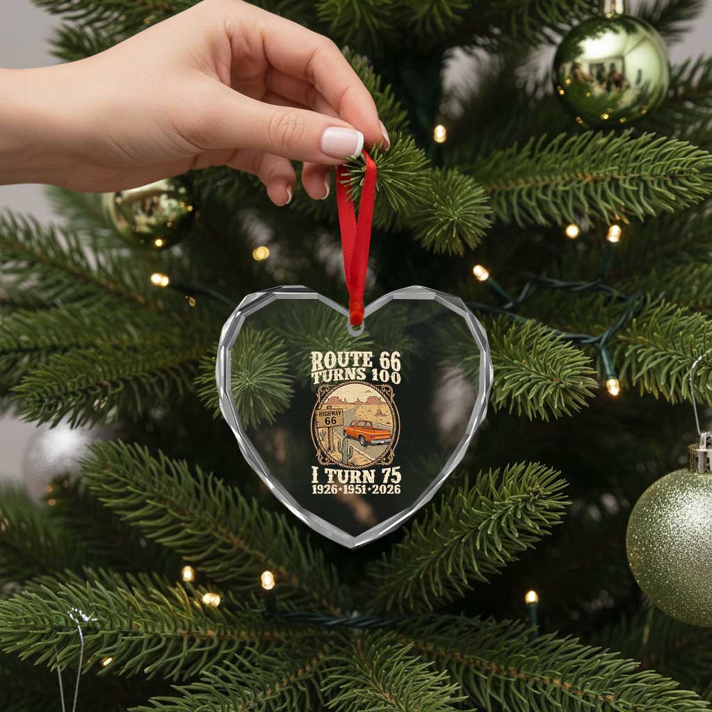 Route Highway 66 Turns 100 I Turn 75 Heart Crystal Glass Ornament Vintage 1951 Road Sign Classic Pickup Truck Lover 75th Birthday Gift