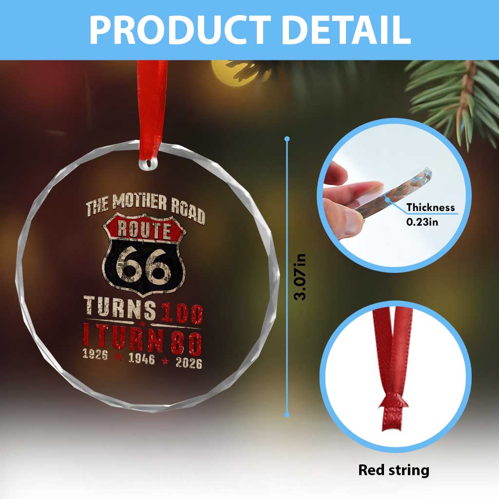 Route Highway 66 Turns 100 I Turn 80 Crystal Glass Ornament Vintage 1946 Road Sign 80th Birthday Gift