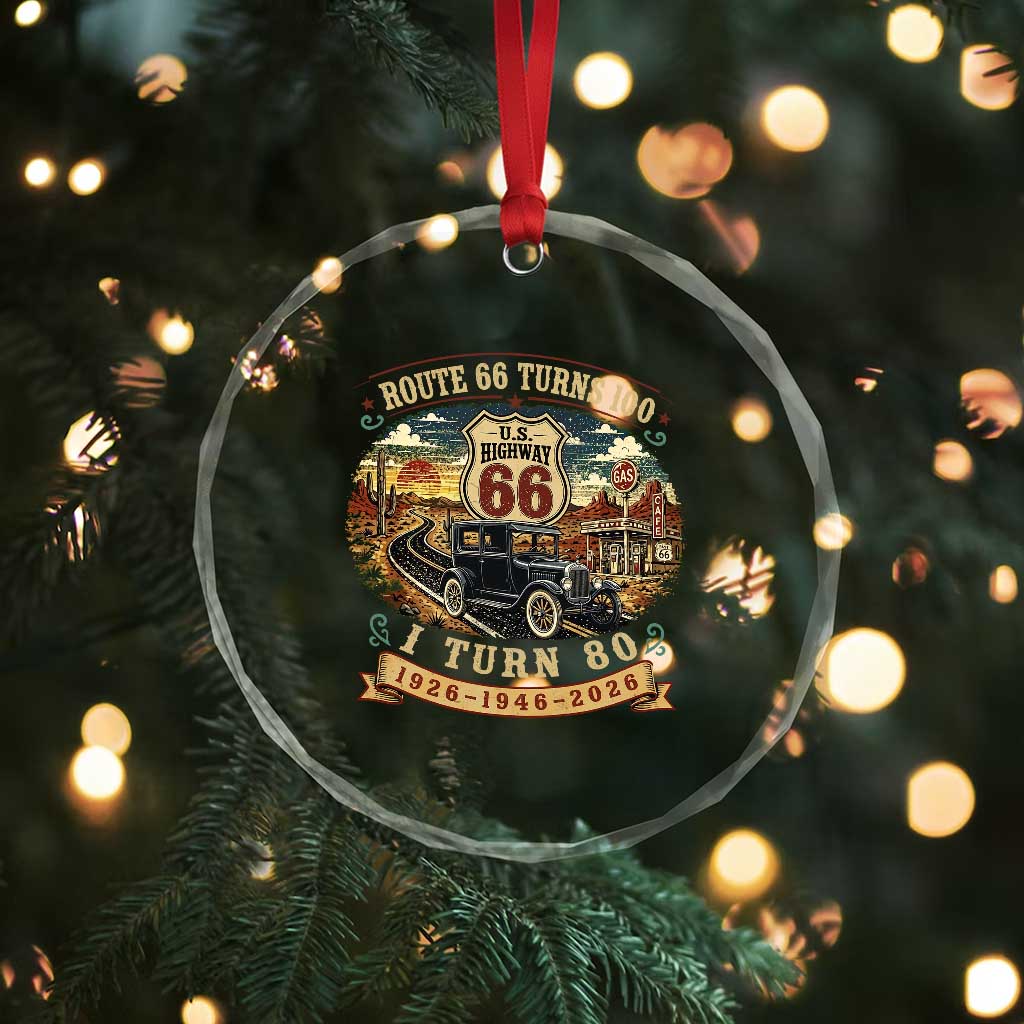 Route Highway 66 Turns 100 I Turn 80 Crystal Glass Ornament Vintage 1946 Road Sign Antique Car Lover 80th Birthday Gift