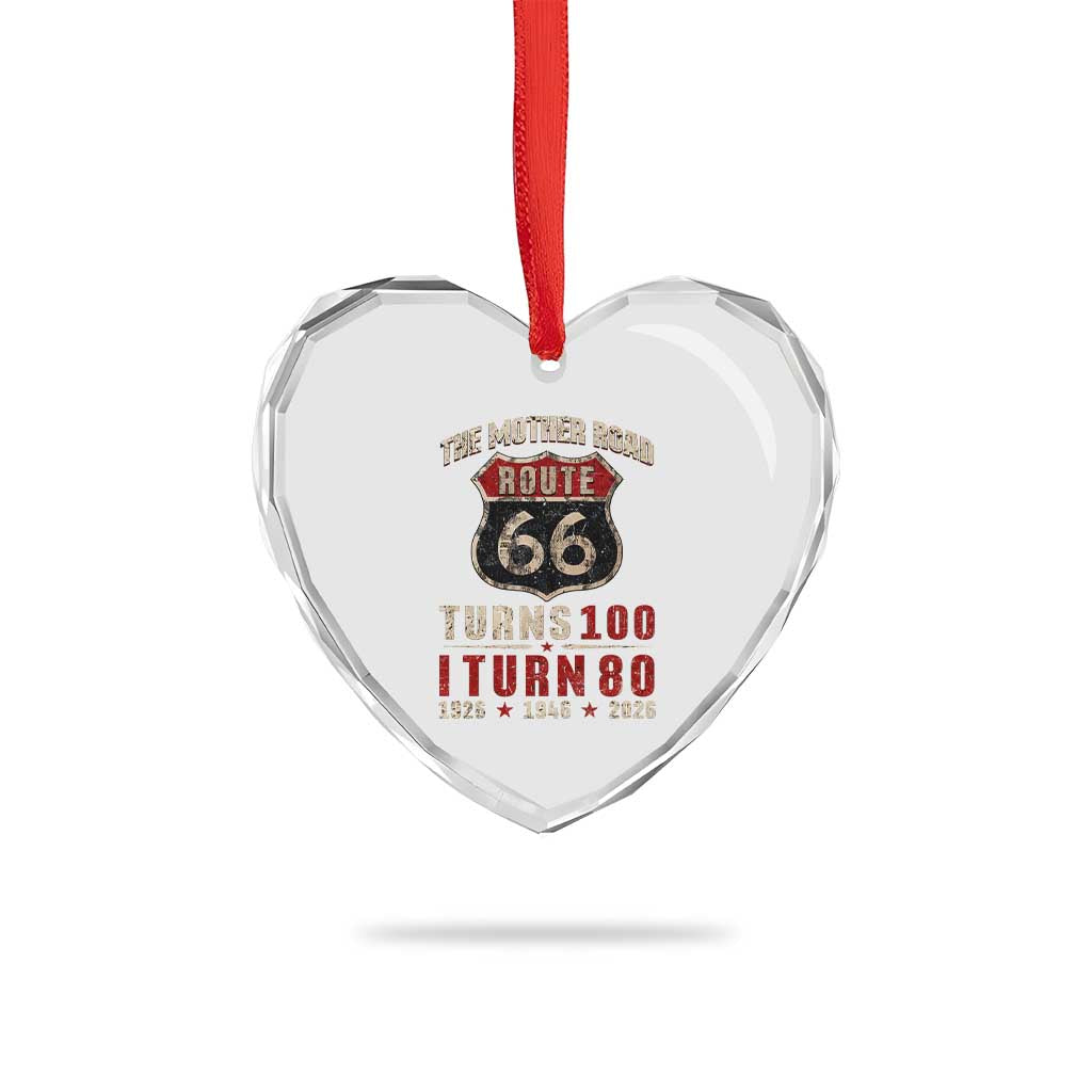 Route Highway 66 Turns 100 I Turn 80 Heart Crystal Glass Ornament Vintage 1946 Road Sign 80th Birthday Gift