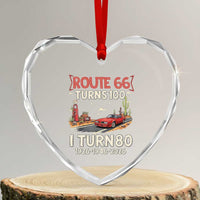 Route Highway 66 Turns 100 I Turn 80 Heart Crystal Glass Ornament Vintage 1946 Road Sign Classic Muscle Car Lover 80th Birthday Gift