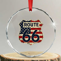 Route US 66 American Flag Americana Road Trip Crystal Glass Ornament