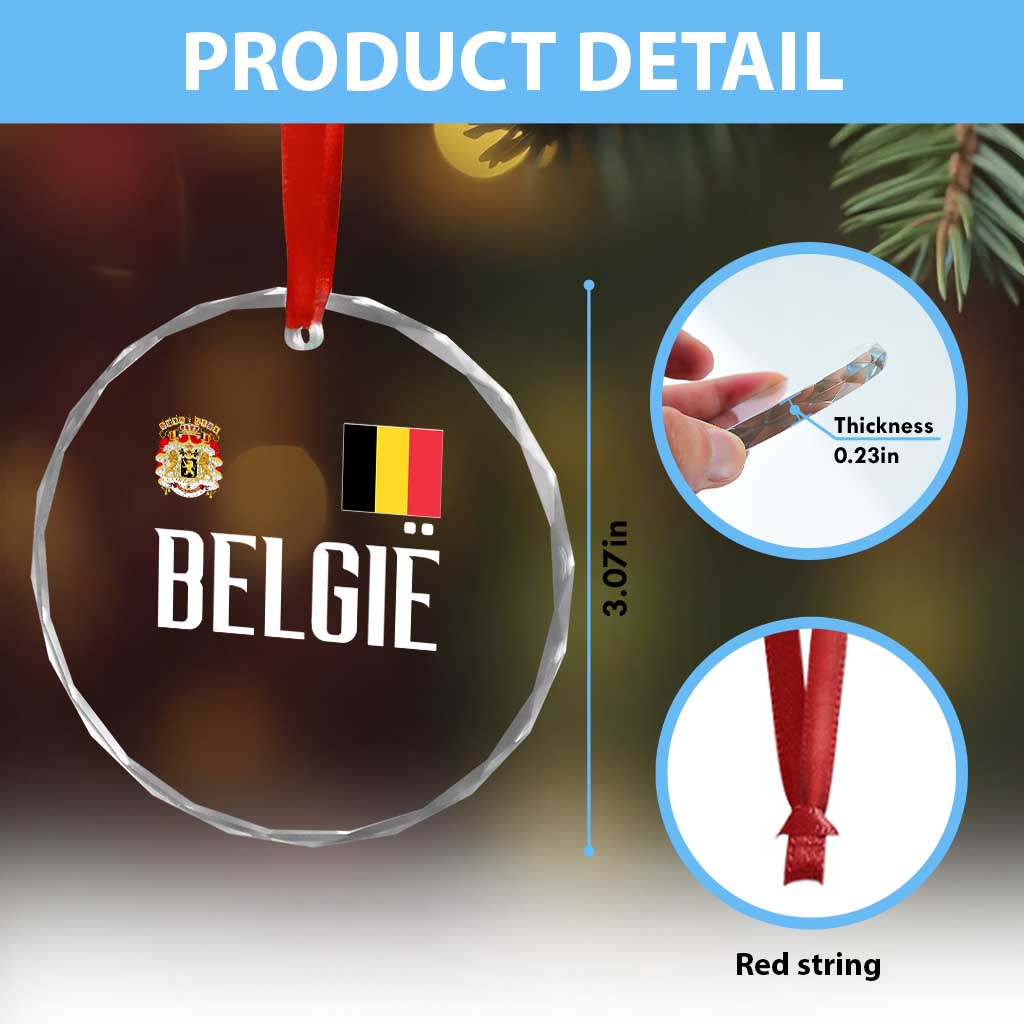 Royal Coat of Arms Belgie Crest Graphic Crystal Glass Ornament Traditional Belgium Belgian Flag and Lion Heritage Pride Gift