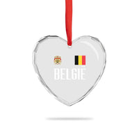 Royal Coat of Arms Belgie Crest Graphic Heart Crystal Glass Ornament Traditional Belgium Belgian Flag and Lion Heritage Pride Gift