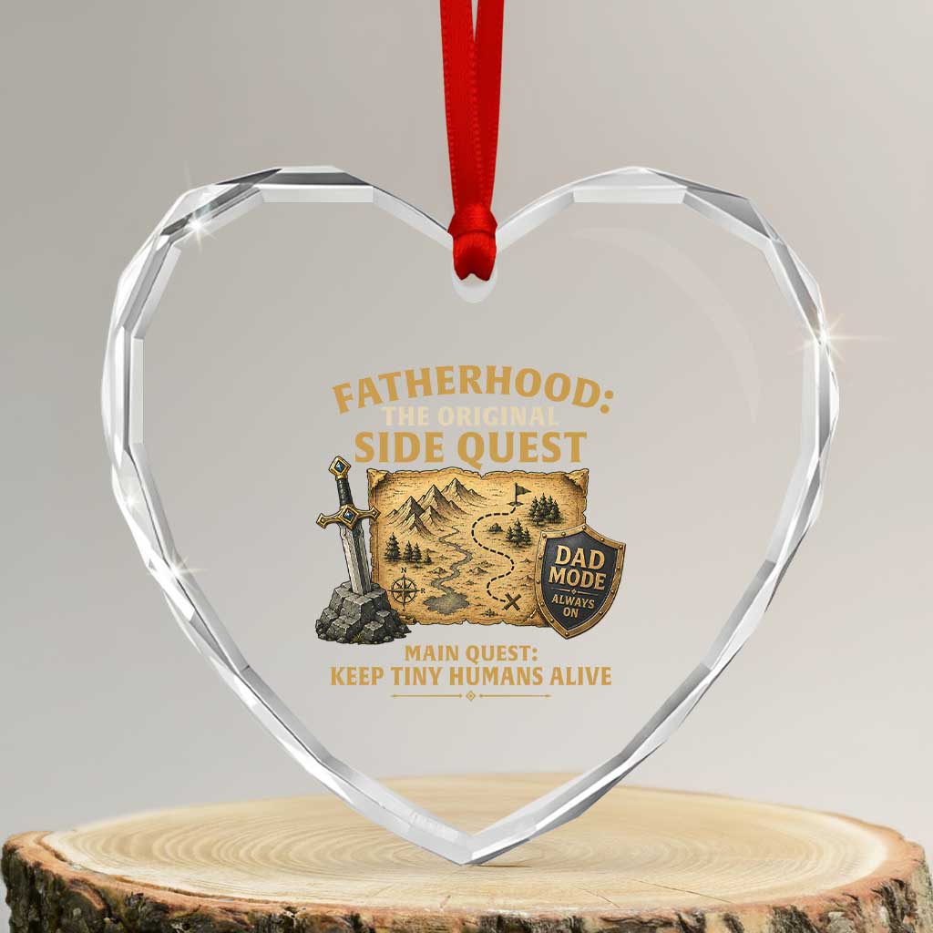 RPG Dad Heart Crystal Glass Ornament Fatherhood The Original Side Quest Dad Mode D20 Tabletop Games