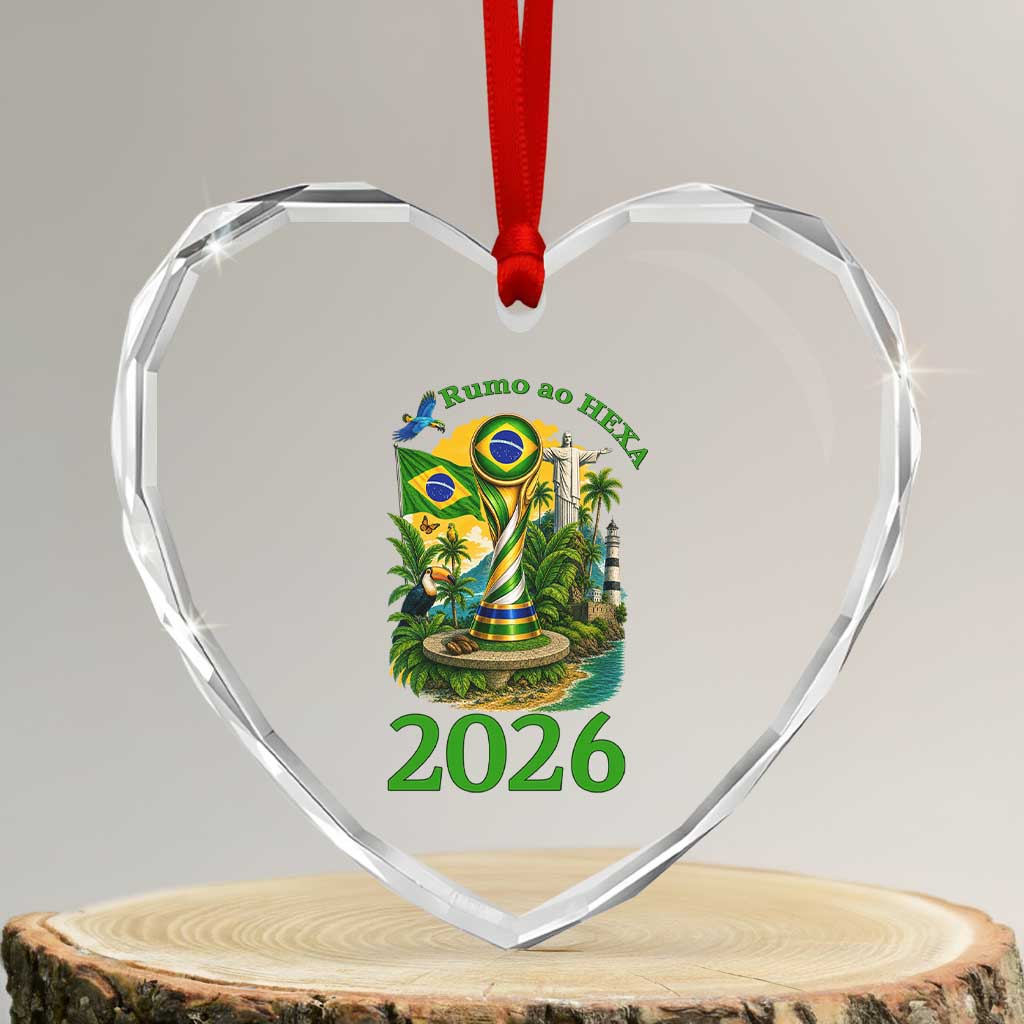Rumo Ao Hexa Heart Crystal Glass Ornament Brazil Soccer Fan 2026 Graphic