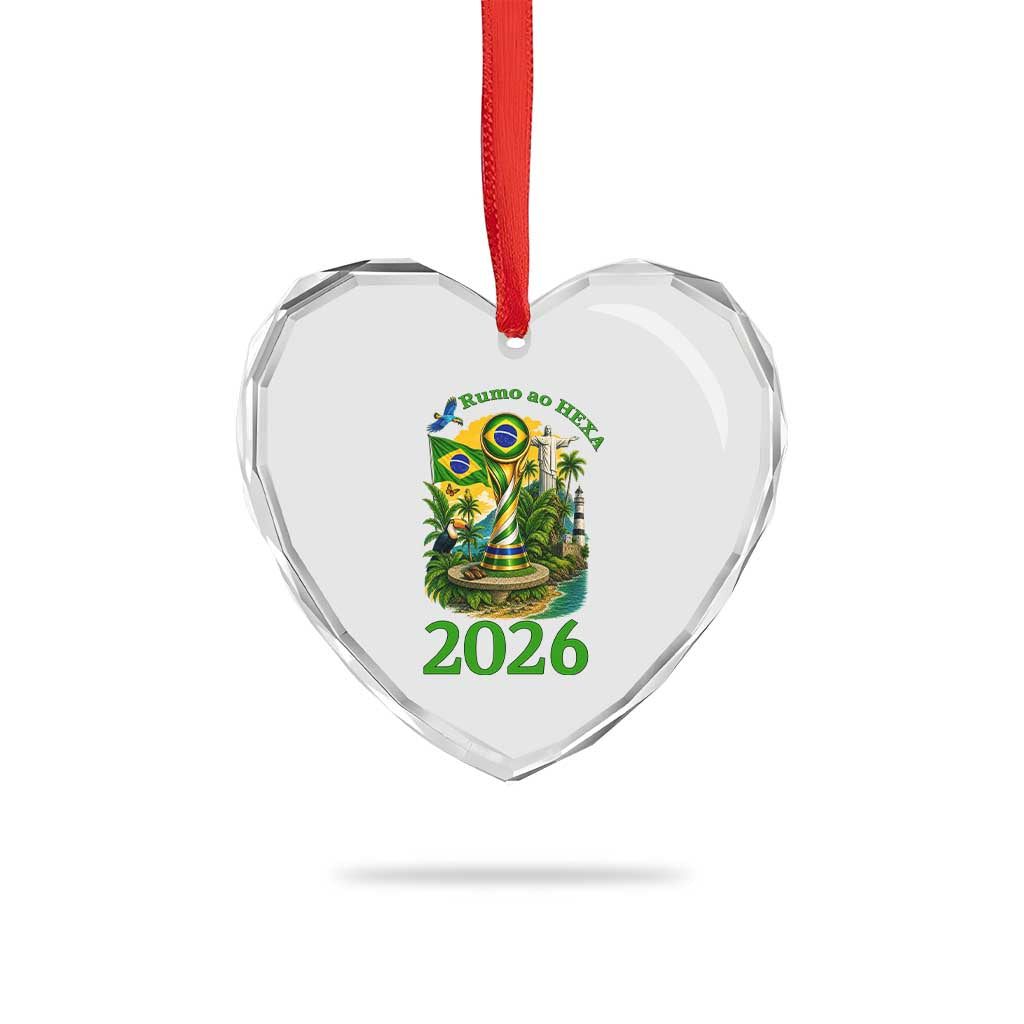 Rumo Ao Hexa Heart Crystal Glass Ornament Brazil Soccer Fan 2026 Graphic