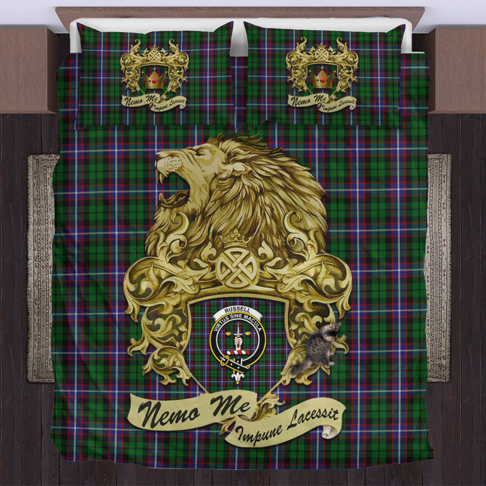 russell-tartan-bedding-set-motto-nemo-me-impune-lacessit-with-vintage-lion-family-crest-tartan-plaid-duvet-cover-scottish-tartan-plaid-comforter-vintage-style