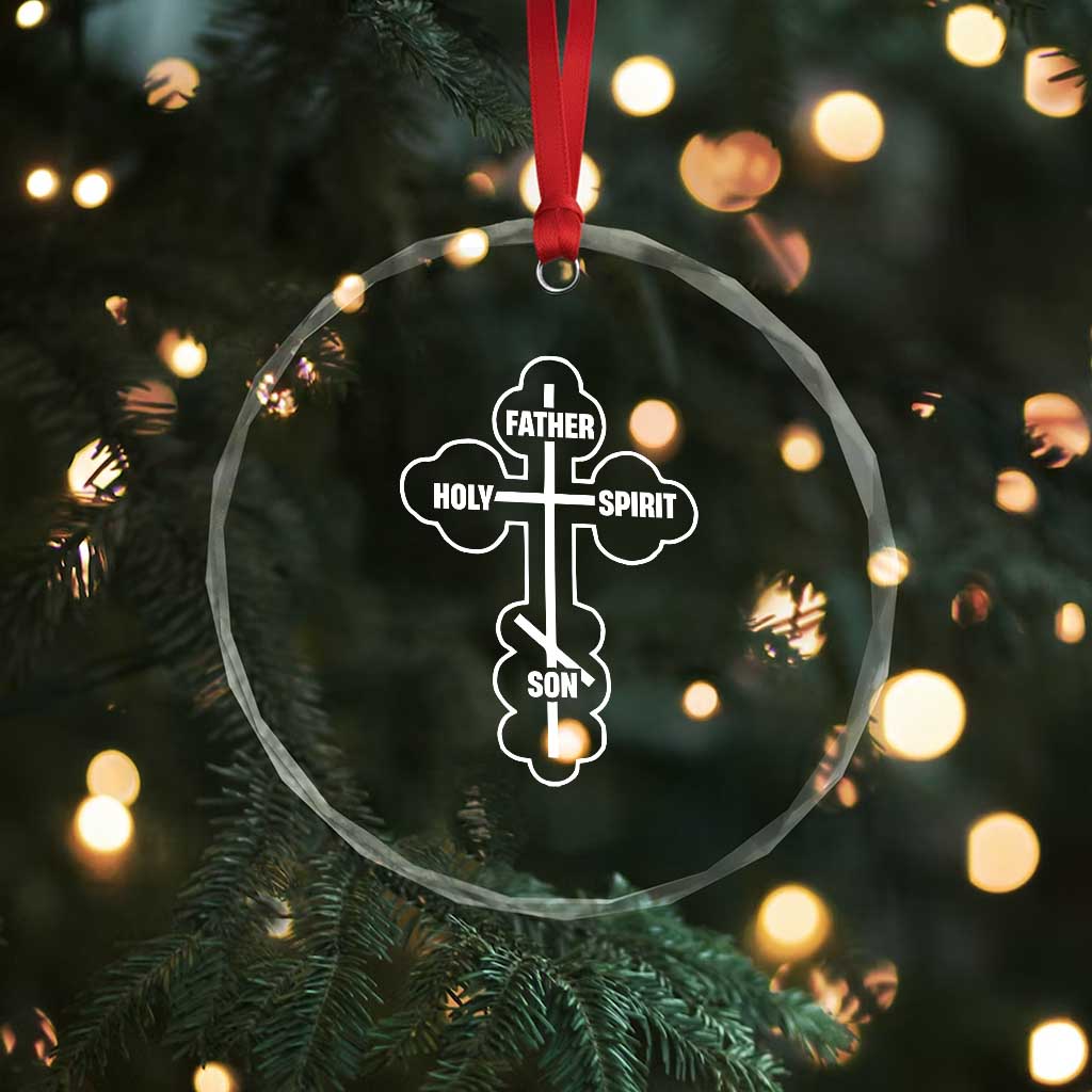 Russian Greek Byzantine Golden Orthodox Cross Father Son Holy Spirit Crystal Glass Ornament - Wonder Print Shop