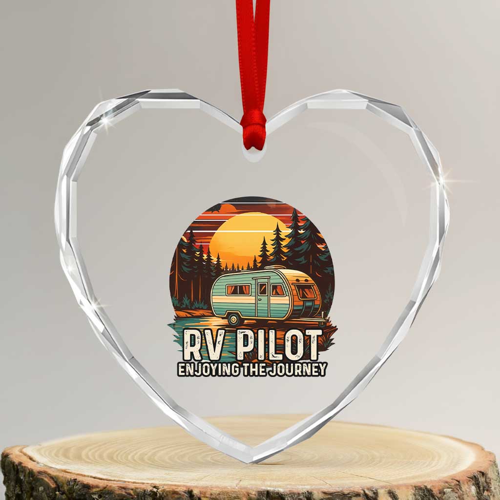 RV Pilot Enjoying The Journey Heart Crystal Glass Ornament Funny Camping Lover - Wonder Print Shop